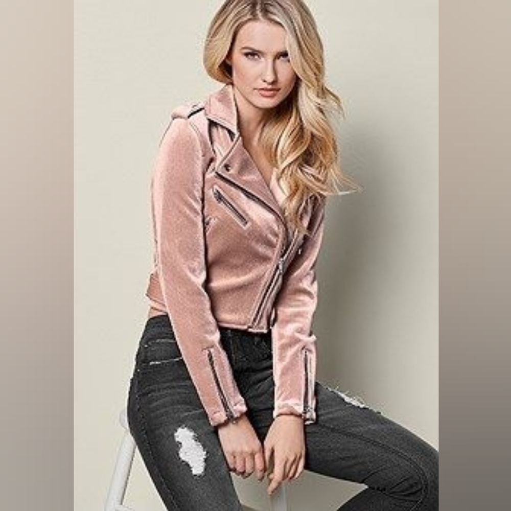 VENUS Rose Gold Velvet Moto Jacket